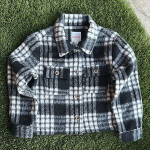 Cat & Jack Black and White Plaid Flannel Jacket Kids Girls Size Small 6/7